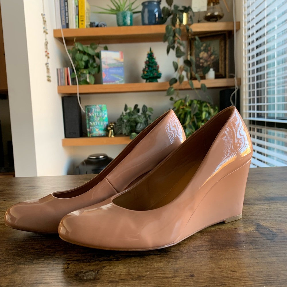 Final Price: J Crew Sylvia Patent Wedges Glossy Bronzed Clay